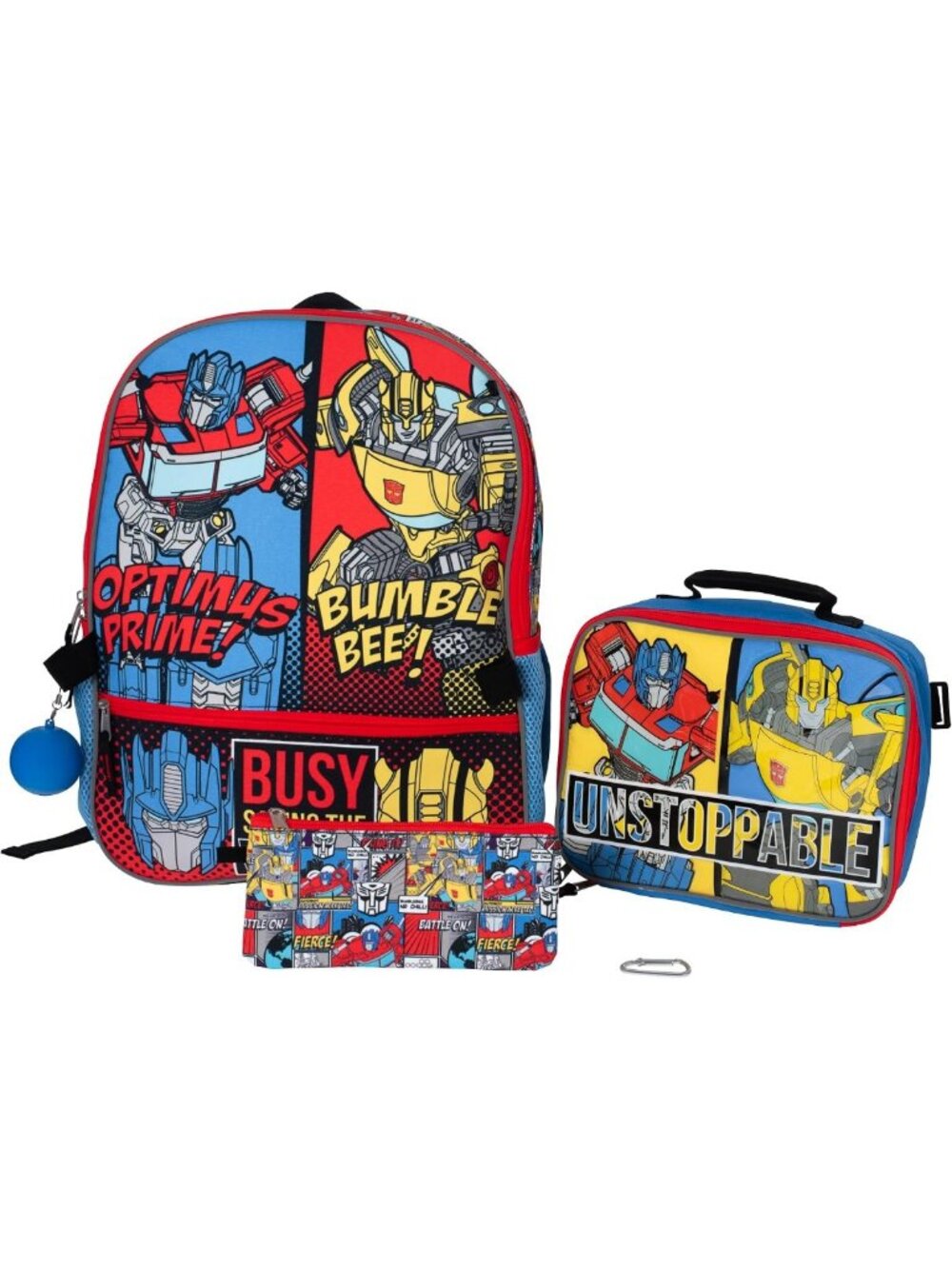 Transformers 5-Piece Backpack Set - Kids School Bag, 16" Blue & Red, Fun Design